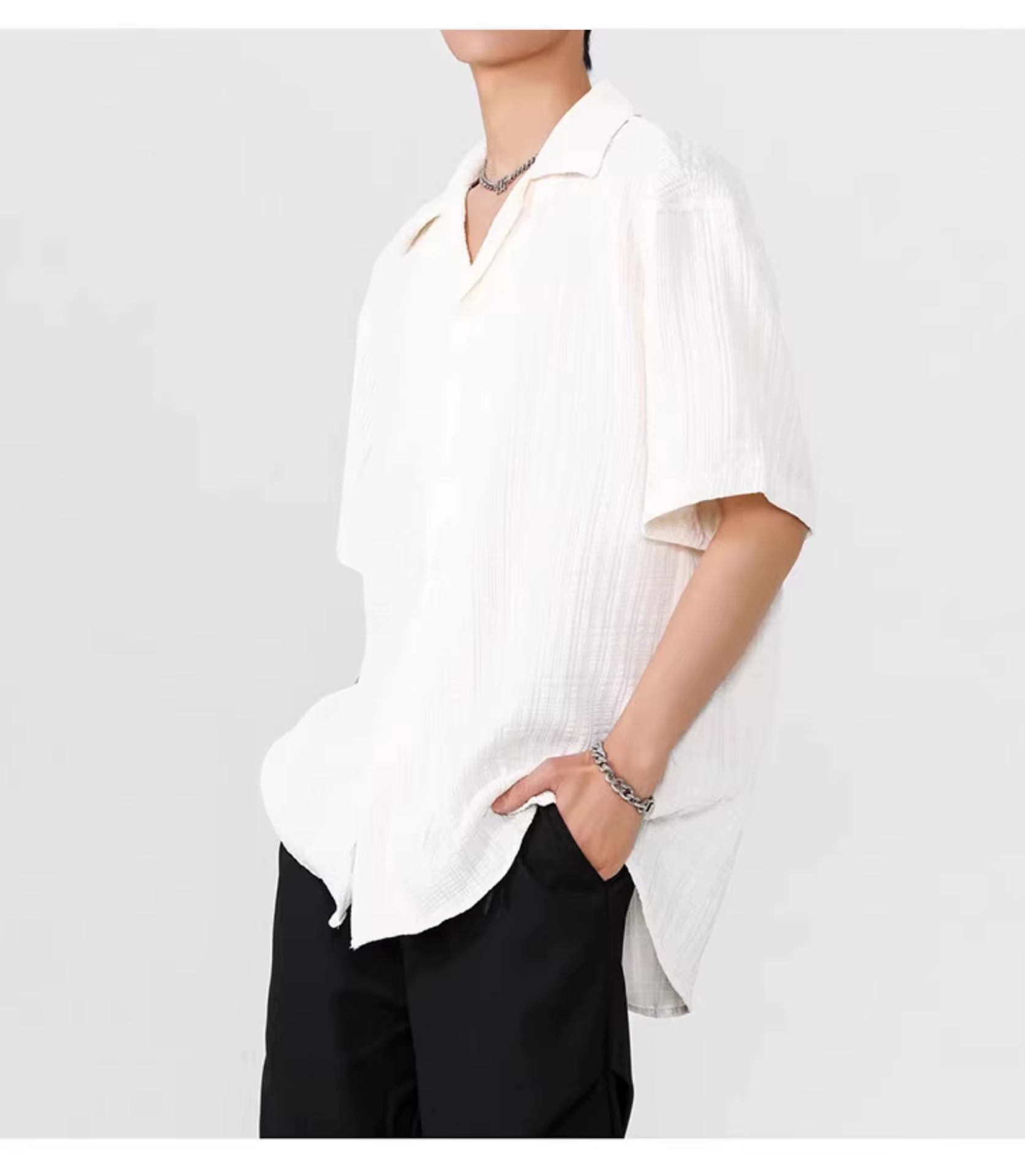 T-shirt décontracté polyvalent à col cubain texturé à manches courtes pour homme – Nouvelle collection été 2026