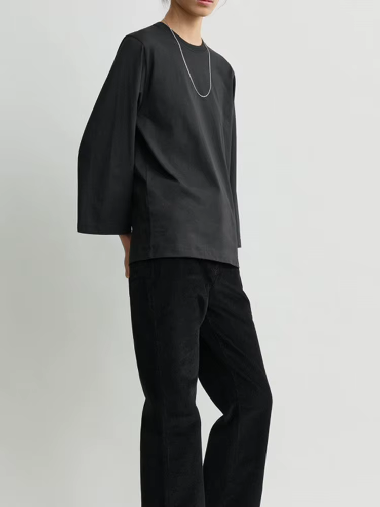 T-shirt brodé à manches trois-quarts pour femme