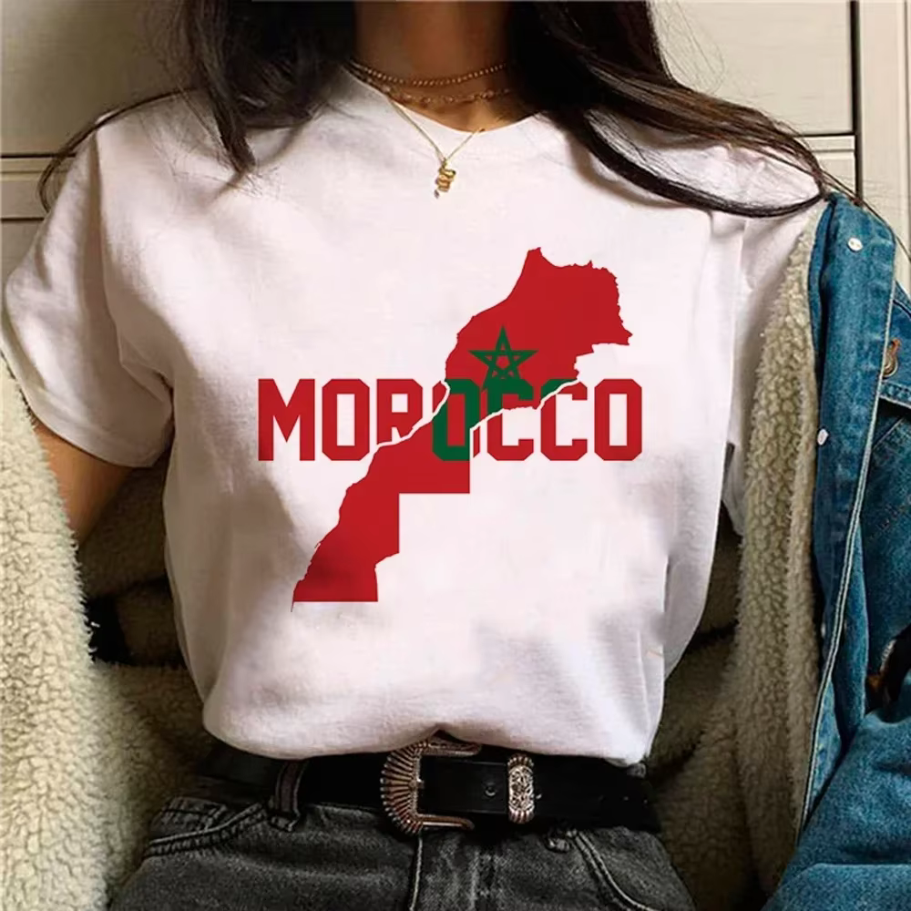 Femmes T-shirt maroc maroc imprimé hauts T-shirt noir femme été T-shirt 90s filles graphique T-shirt femme mignon hauts T-shirt