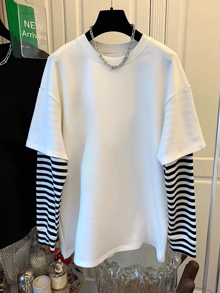 T-shirt rayé patchwork cool pour homme