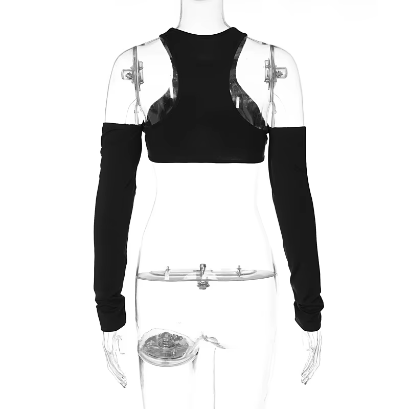 Sexy Wrap poitrine évider débardeur femmes à manches longues licou culture hauts nu ventre Camisole femme bustier tubulaire recadrée gilet
