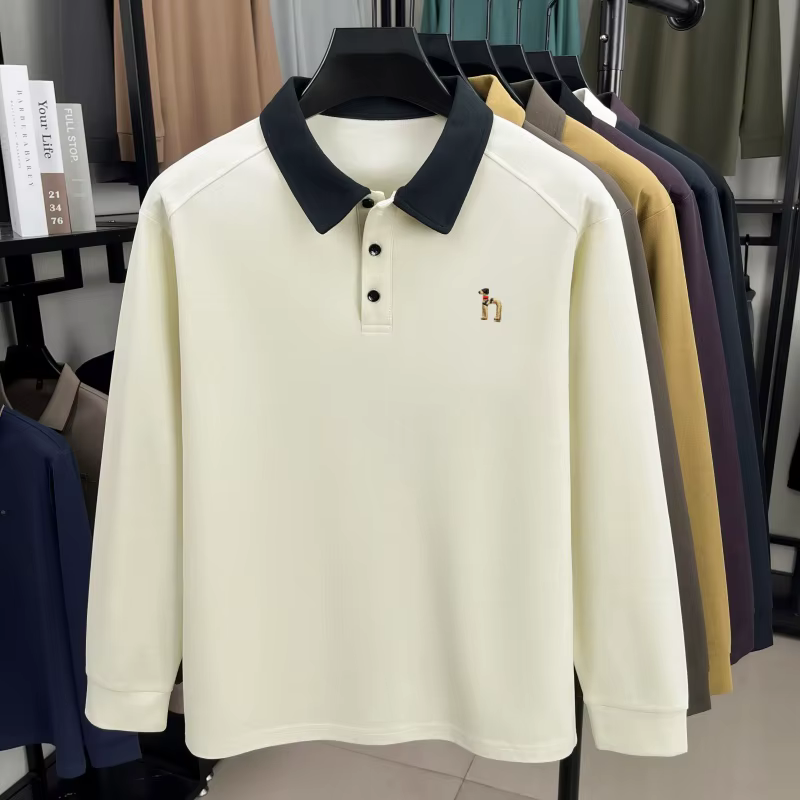 Polo à manches longues pour hommes de luxe de haute qualité nouvelle tendance marque mignon chien brodé T-shirt à revers décontracté coréen printemps automne