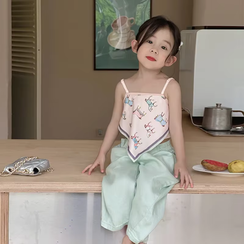 T-shirt avec écharpe de dessin animé rose pour filles