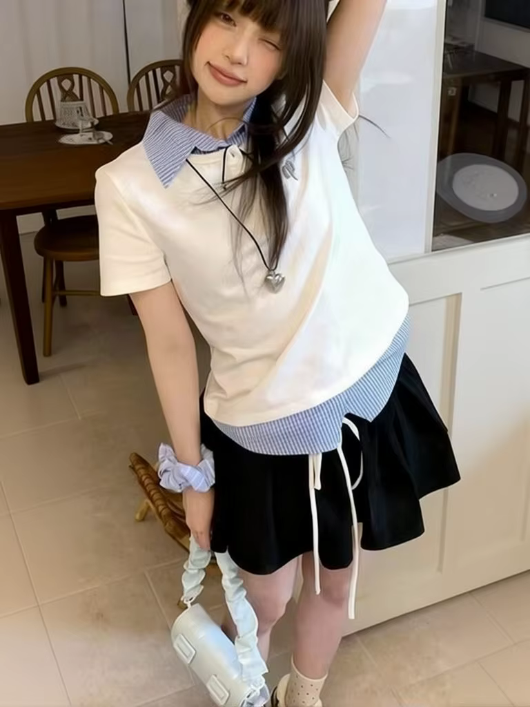 T-shirts à col preppy pour femmes
