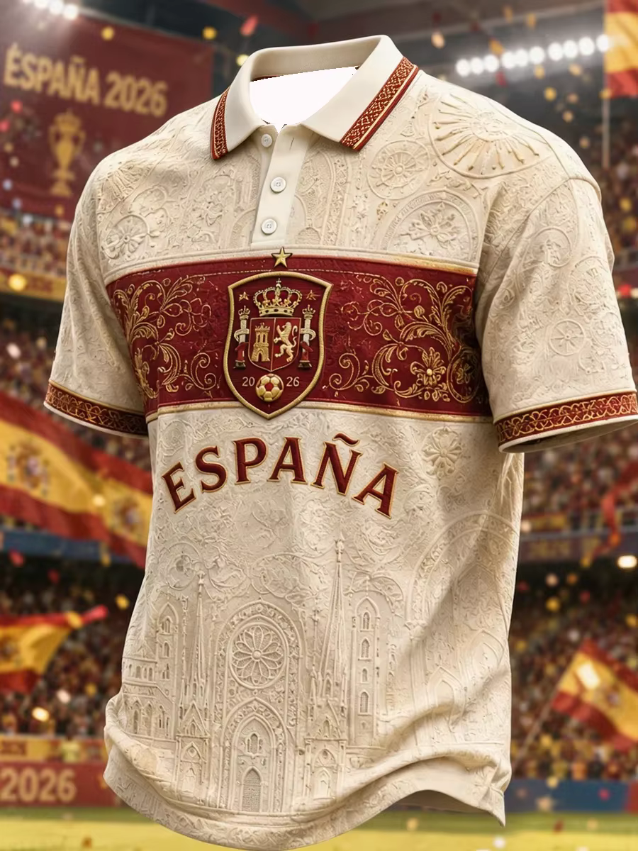 Polo de football espagnol édition 2026 avec impression 3D - Confortable et respirant - Convient aux hommes et aux femmes