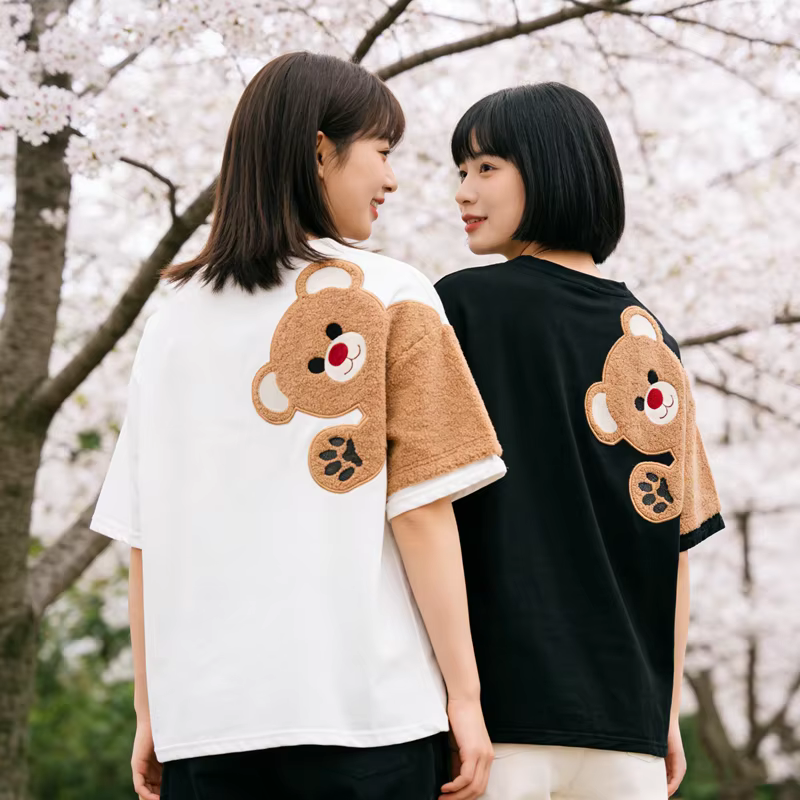 Nouveauté Été 2026 T-shirt Femme à Broderie Ours et Flocage