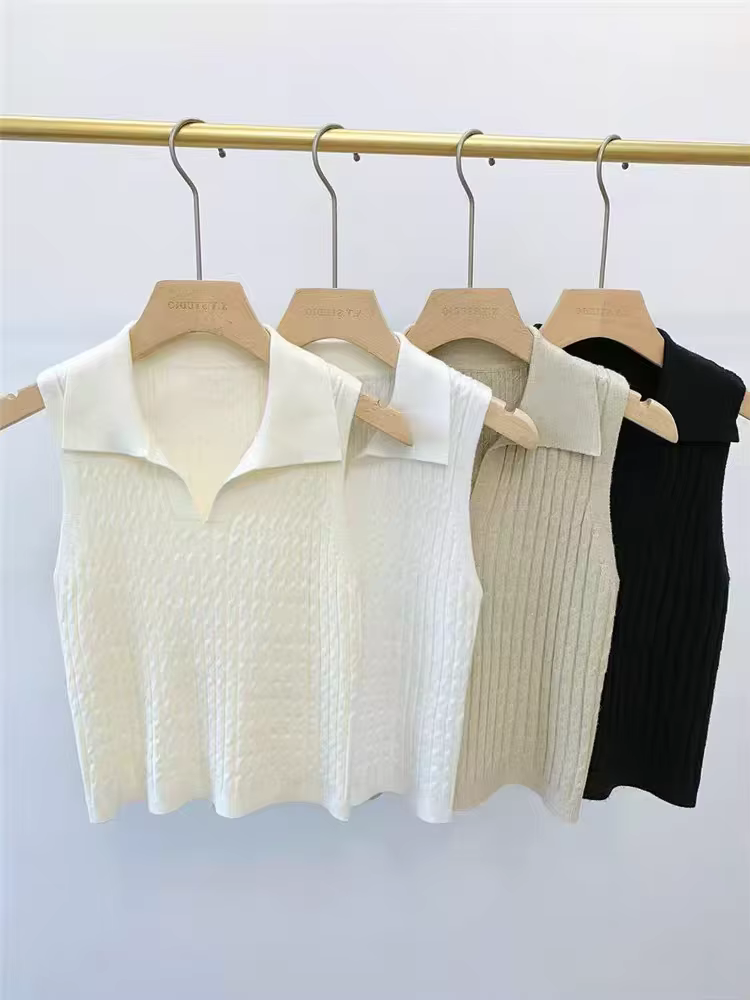 Polo col en V côtelé pour femme – Hauts sexy en maille