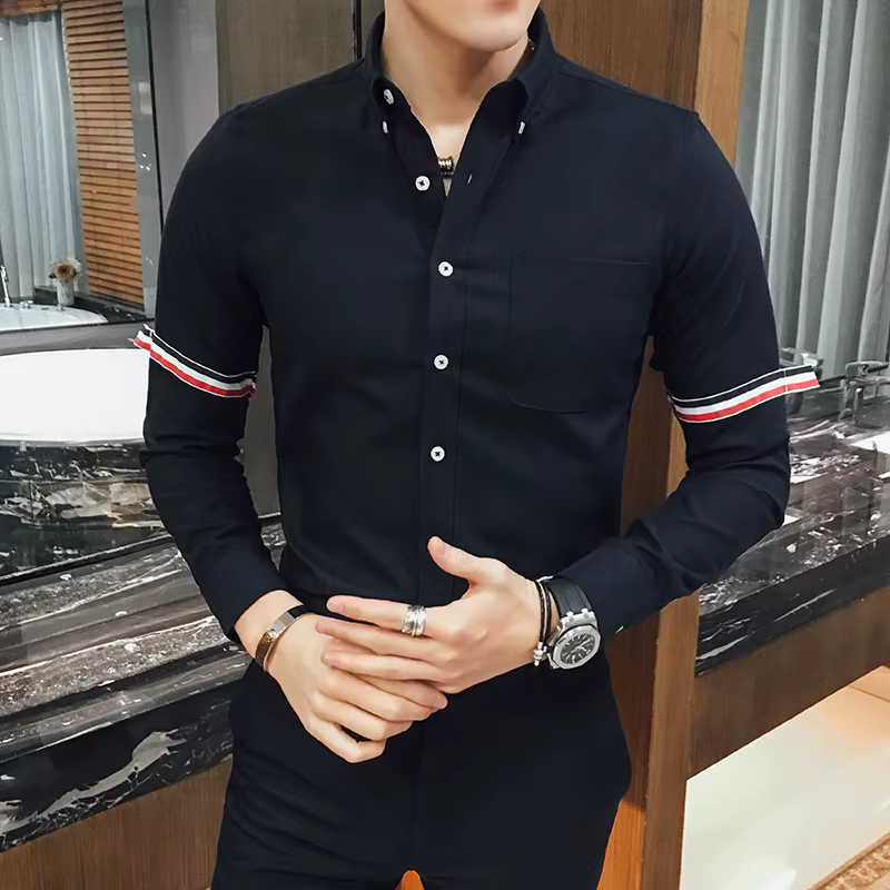 Chemise homme - Chemise sans col en mélange de coton Oxford