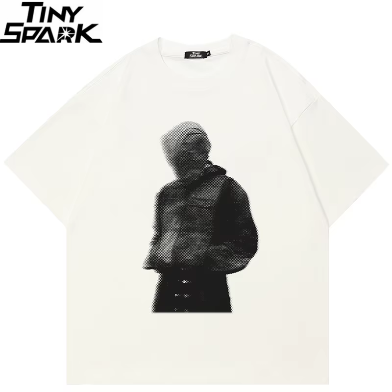 T-shirt Homme 2026 Streetwear Décontracté Beige Blanc Esthétique Minimaliste Imprimé Graphique