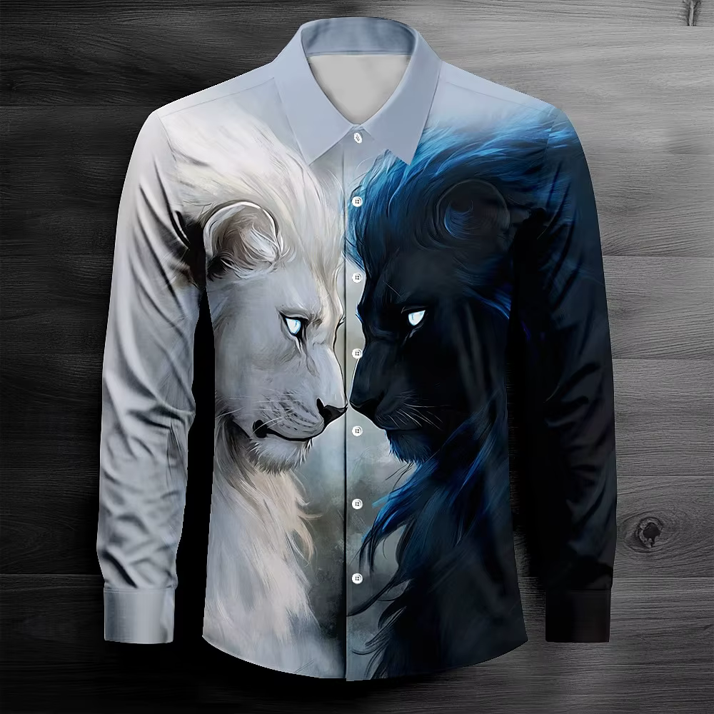 Chemise léopard loup noir et blanc pour homme
