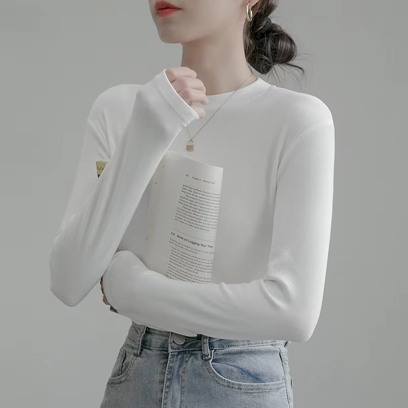 T-shirt à manches longues en coton blanc pour femme