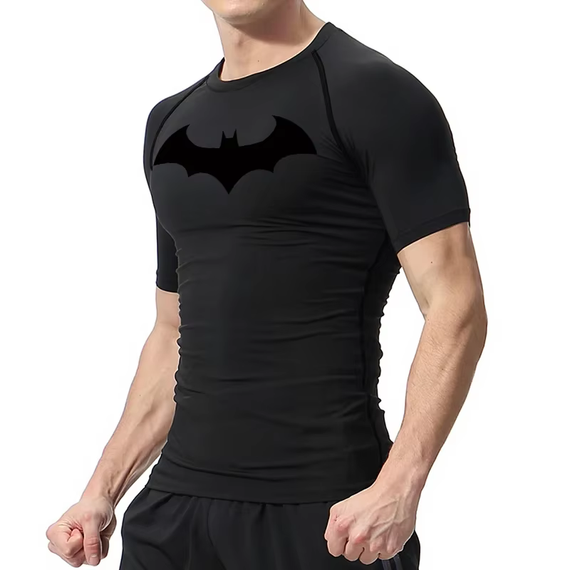 Chauve-souris graphique Compression t-shirts chemises hommes à manches courtes anti-éruption gymnastique entraînement course t-shirt été athlétique séchage rapide hauts mâle
