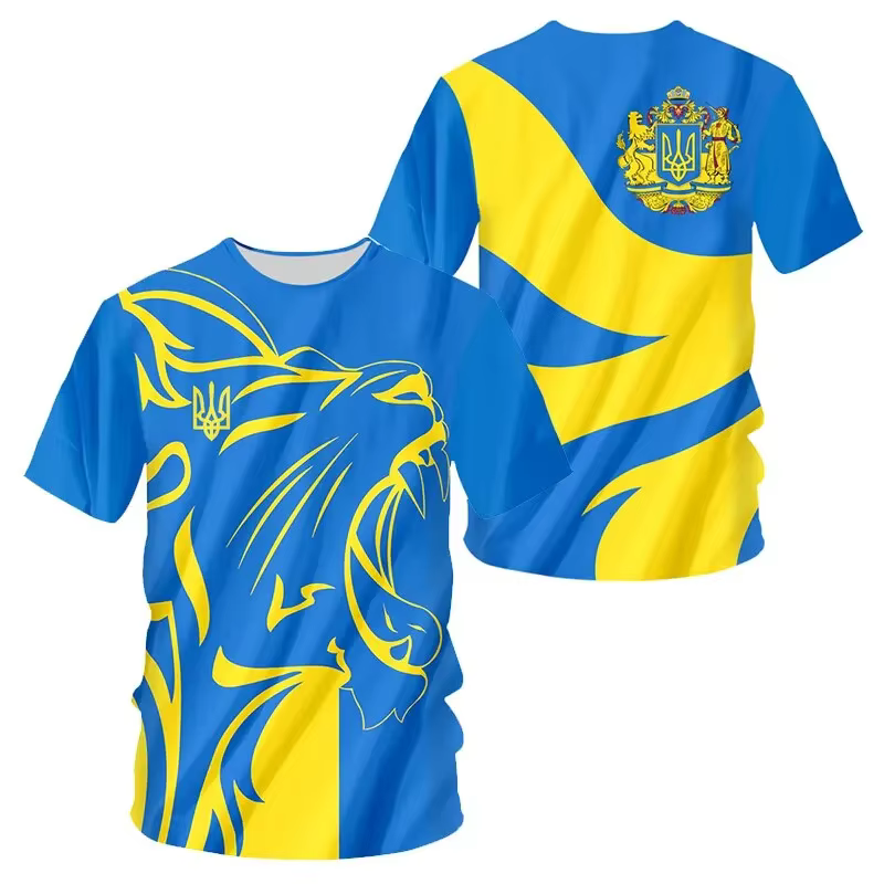 T-shirt Homme Drapeau Ukraine Hauts Camouflage Armée Ukrainienne Manches Courtes Maillot Été Col Rond Oversize