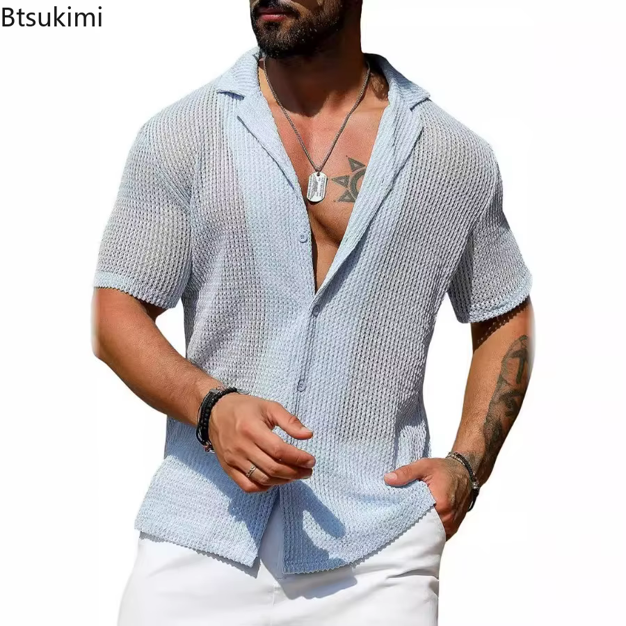 Polo uni en tricot à manches courtes pour hommes