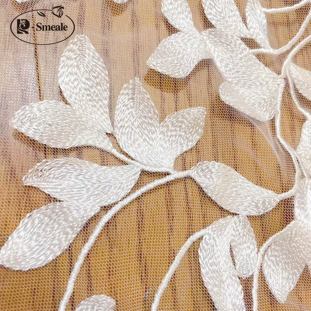 Tissu en dentelle pour robe de mariée, tissu à coudre, blanc, feuille, mariée française, nouveau Design
