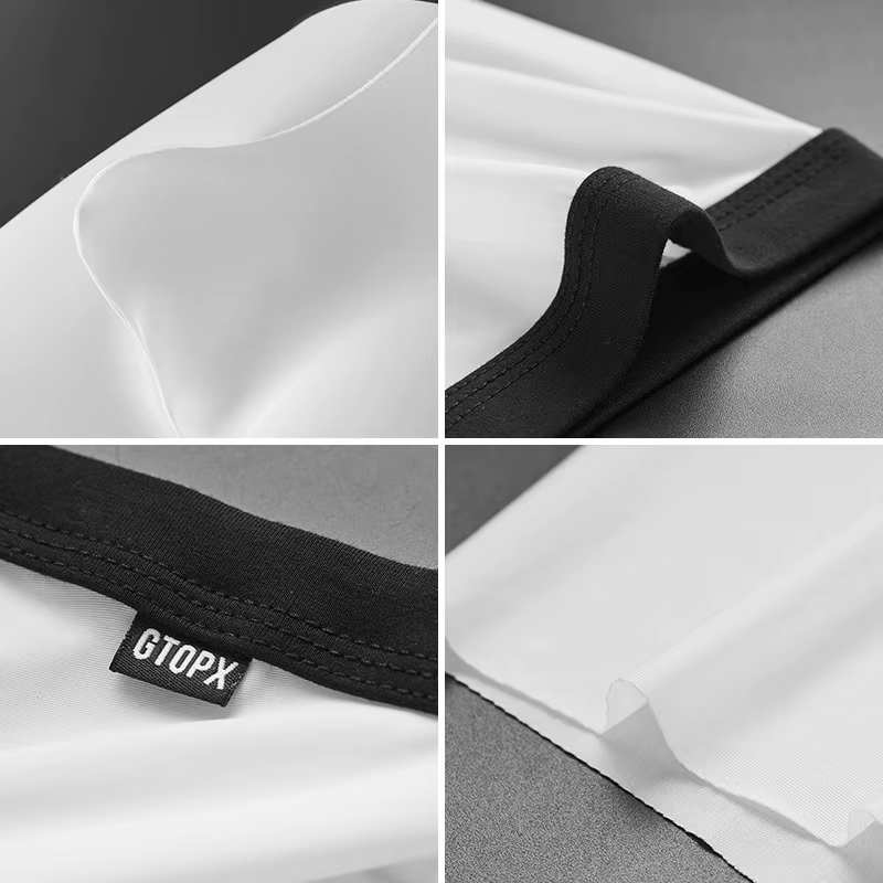 Gtopx Boxer à jambes longues en soie glacée pour hommes – Sous-vêtements ultra-fins étendus à séchage rapide avec support en U et design sans couture