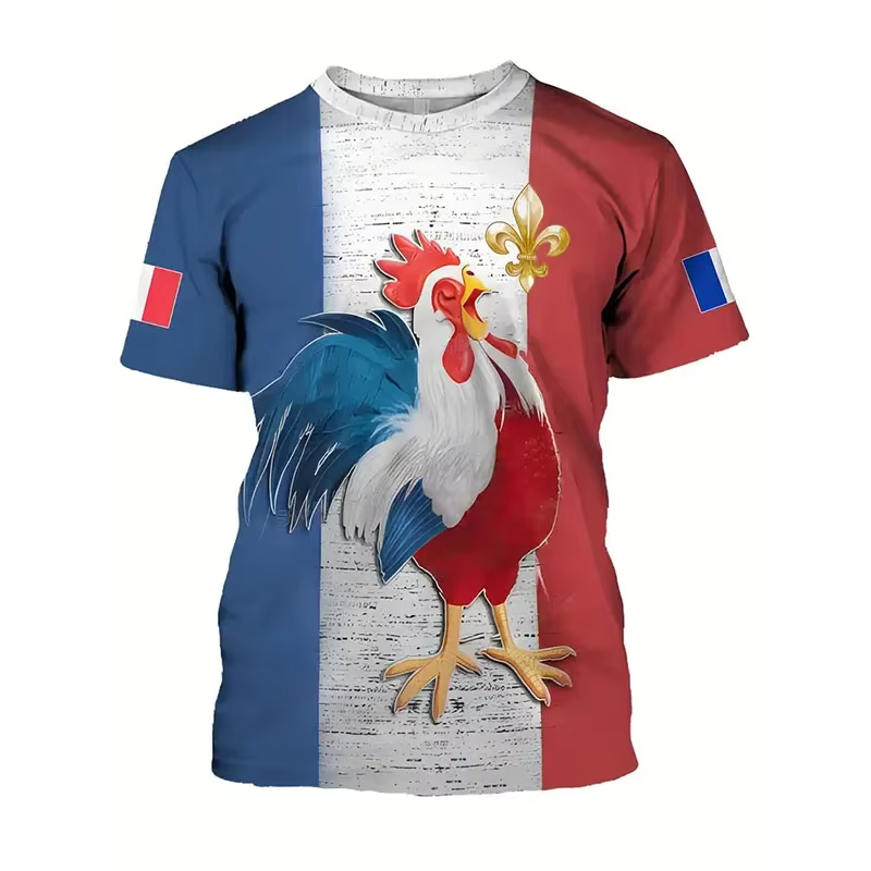T-shirt Homme Oversize à Manches Courtes Imprimé Drapeau Rétro France & Coq Gaulique – Style Football Chic