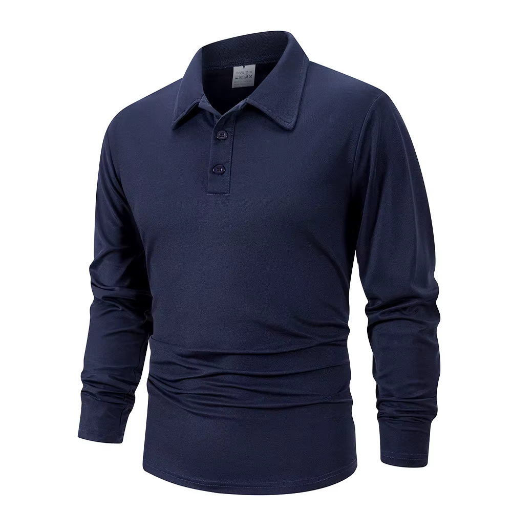 Printemps hommes d'affaires décontracté à manches longues Polo couleur unie à la mode respirant confortable Polos