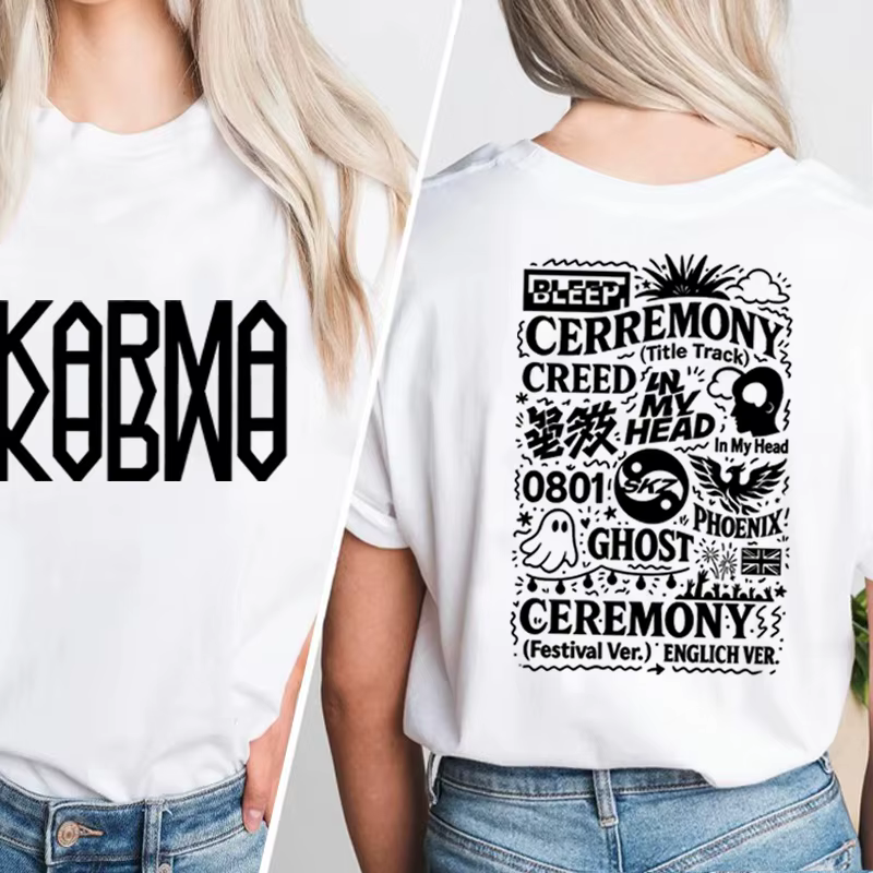 Kpop Karma Track List T-Shirt femmes hommes coton col rond imprimé