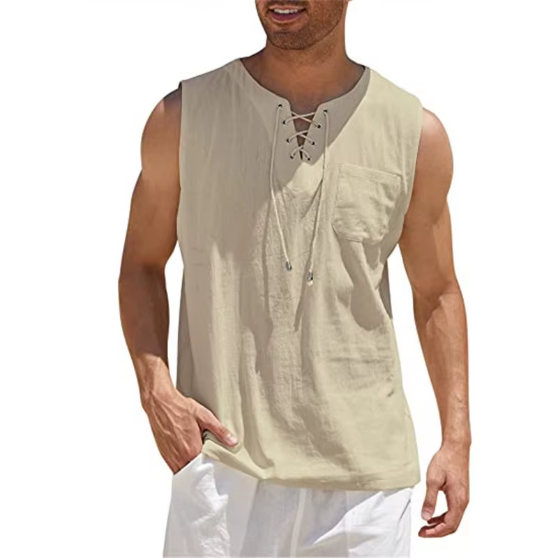 Nouveau débardeur homme 2026 – T-shirt pull décontracté à col lacé pour homme