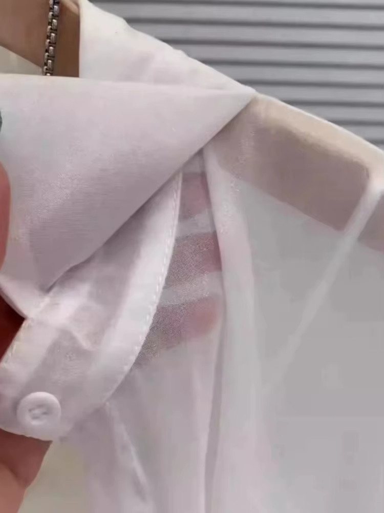 Hauts grande taille pour femmes, chemisiers d'été en mousseline de soie glacée, respirants et résistants au soleil, boutons fins, amples et transparents, chemises à manches longues, 2025