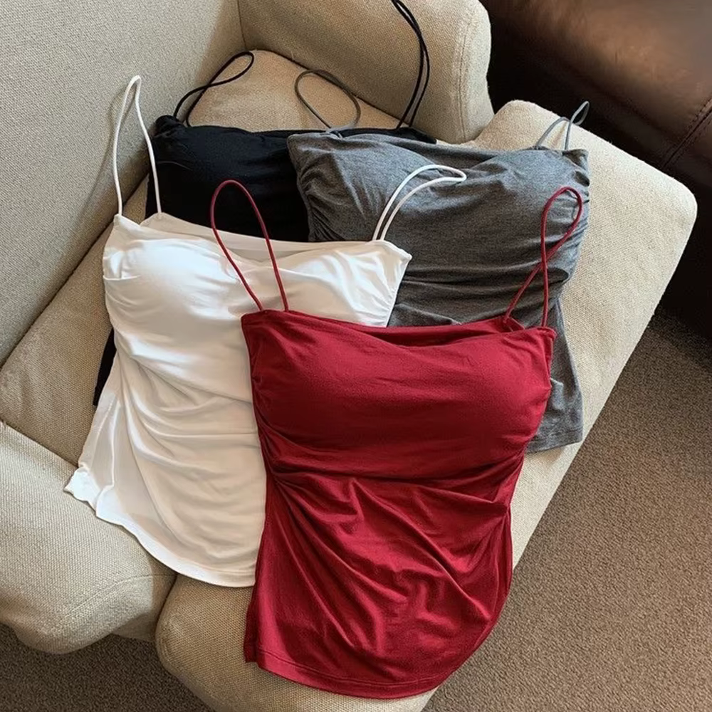 Débardeurs femmes avec soutien-gorge intégré Spaghetti sangle réservoirs pour femme couleur unie décontracté été Camis