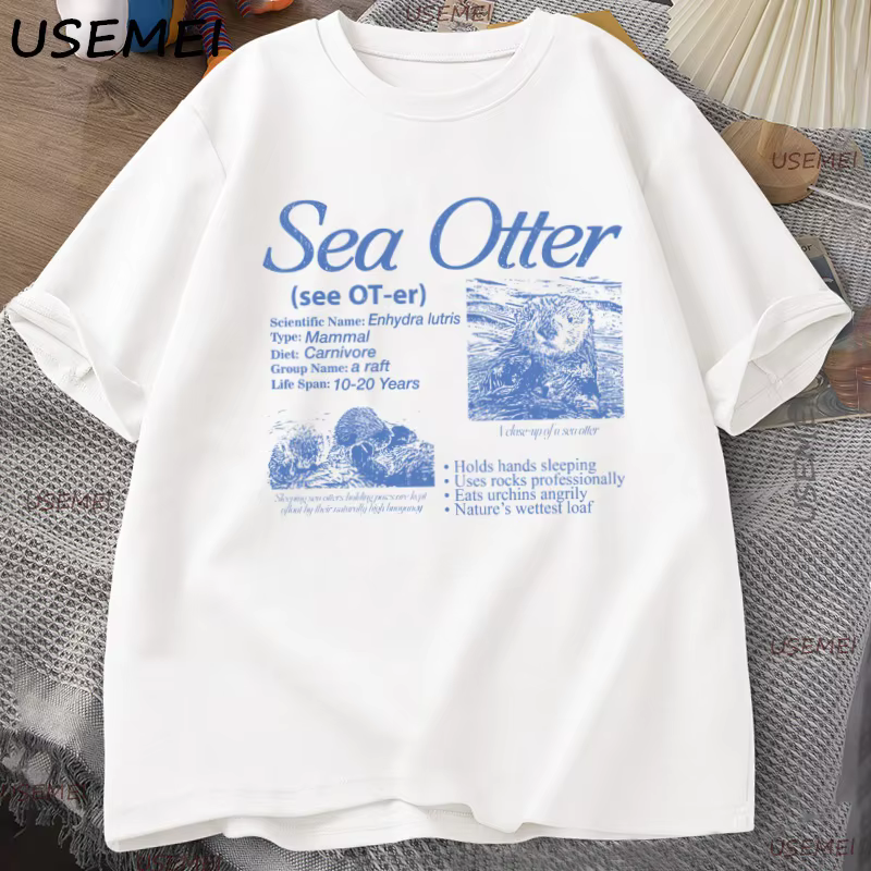 Sea Otter Vintage 90s T-Shirt graphique hommes femmes rétro faits d'animaux informations