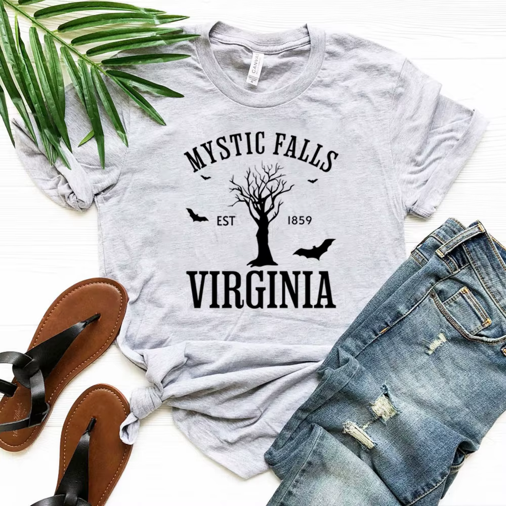 Mystic Falls Virginia T-shirt Vampire Diaries Chemise Rétro Émission de télévision TVD Inspiré Tee Damon Salvatore