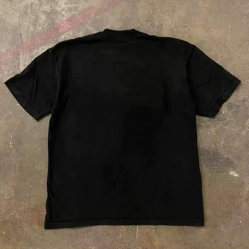 2025 Nouvelle tendance streetwear imprimé col rond manches courtes lâche top pour hommes et femmes