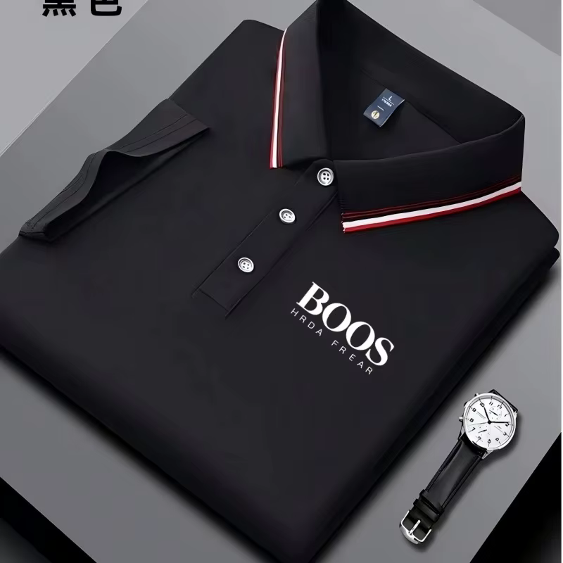 Polo homme business casual à col rayé et imprimé lettres