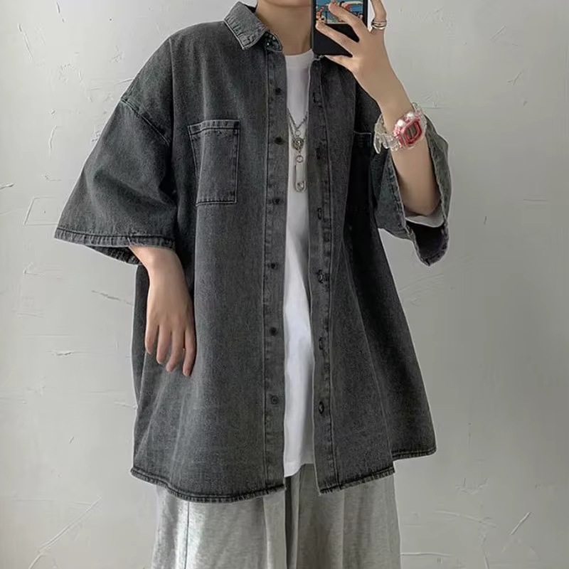 Chemise d'été en jean à manches courtes pour homme
