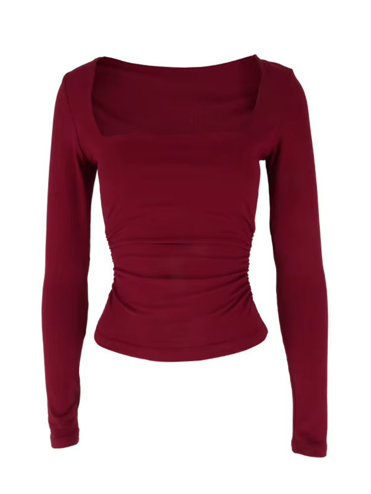 Nouvelles femmes T-shirt automne Sexy poitrine basse solide élégant