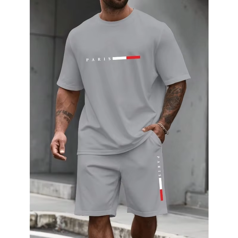 Survêtement pour homme 2 pièces Ensemble short et t-shirt à col rond à manches courtes