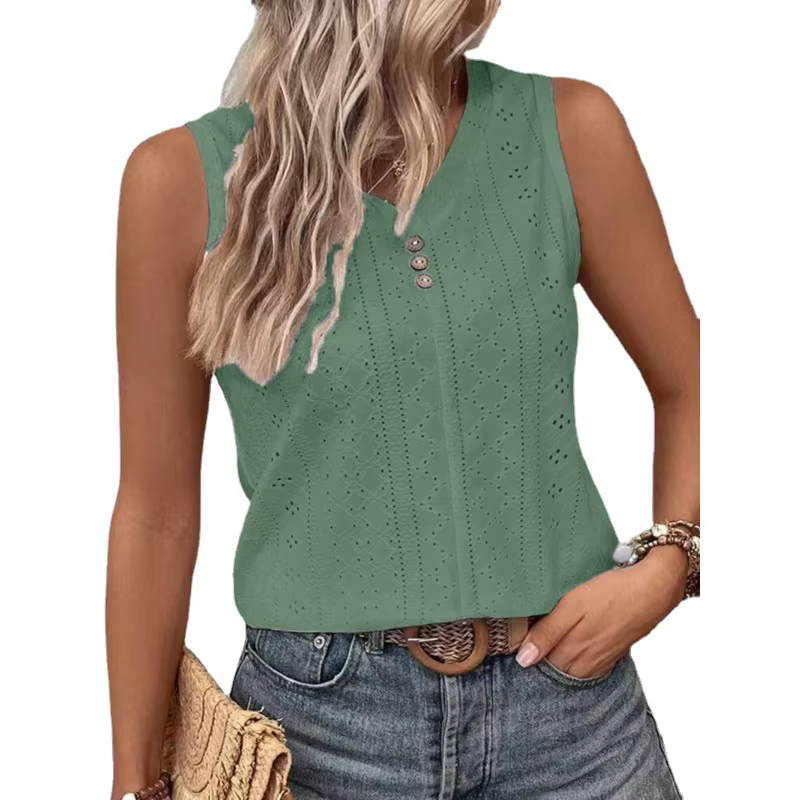 2025 nouveau débardeur pour femmes vêtements mode couleur unie col rond T-Shirt boutonné pour les femmes