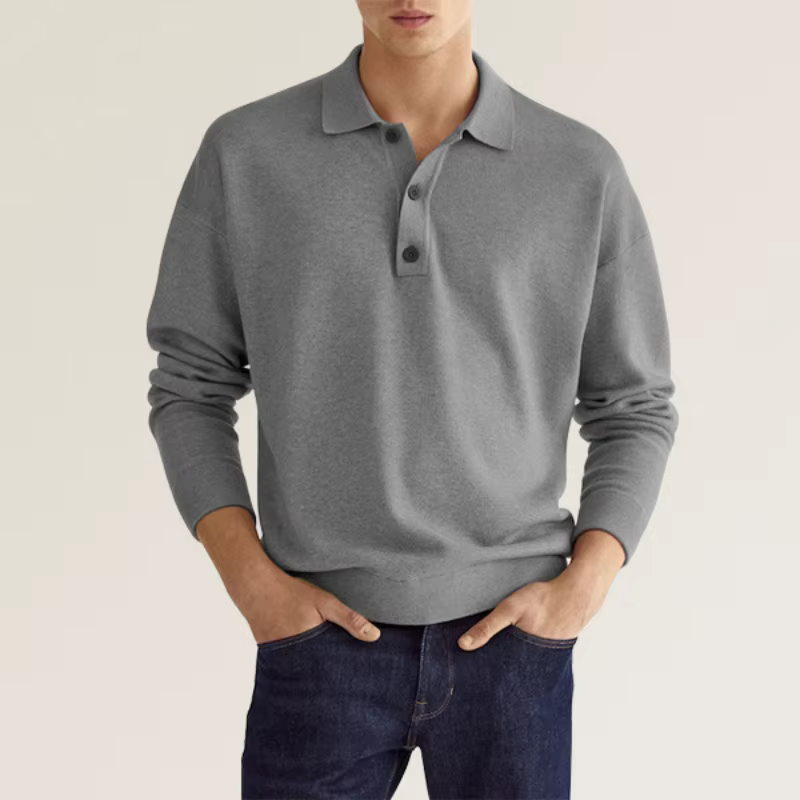 Polo classique pour homme à manches longues avec col rabattable