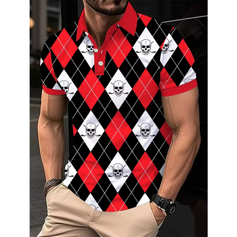 Polo imprimé 3D géométrique coloré pour homme