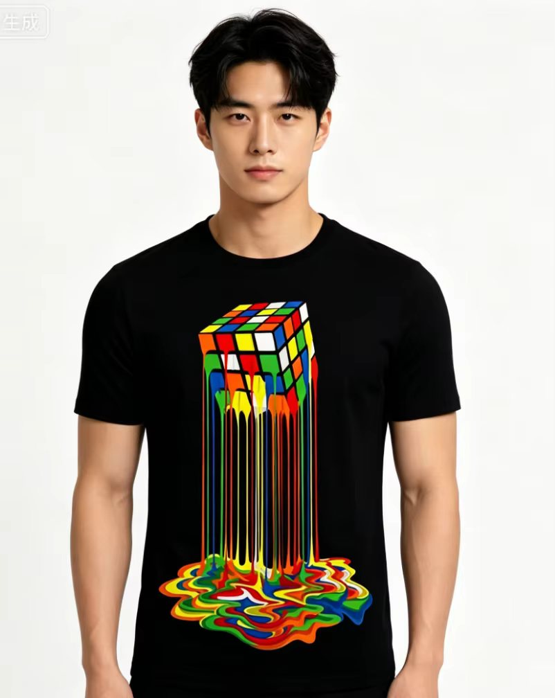 T-shirt pour homme avec un imprimé 3D rétro aux couleurs vives
