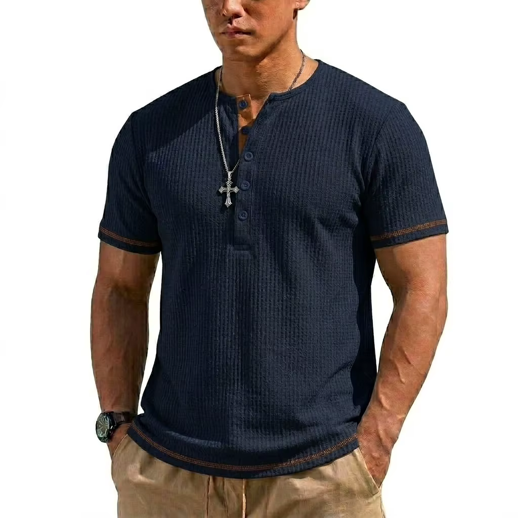 T-shirt Henley de luxe d'été à manches courtes pour homme