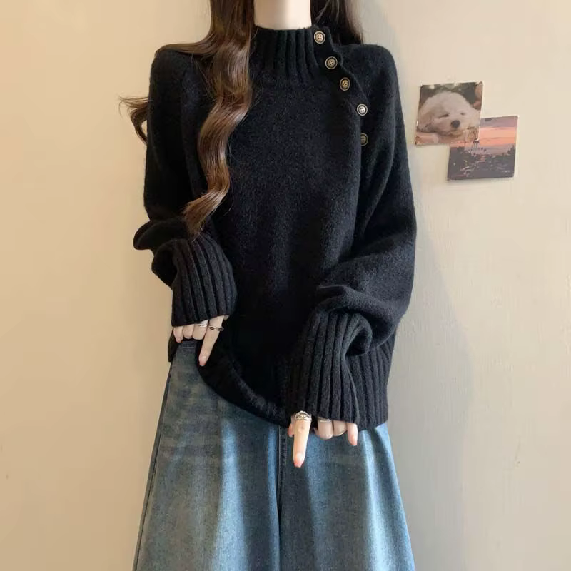 Pull tricoté à col mi-haut pour femmes, vêtements Y2k, Vintage, chaud, élégant, léger, à la mode, 2025