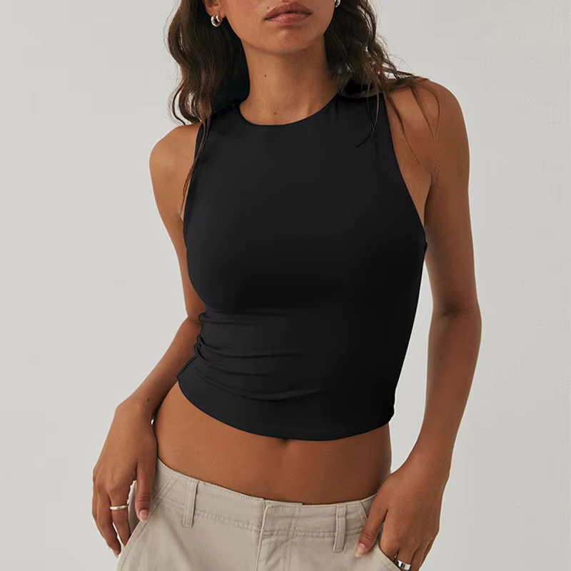 Sleeveless Tight Bottomed Shirt With Round Neck Racerback Top