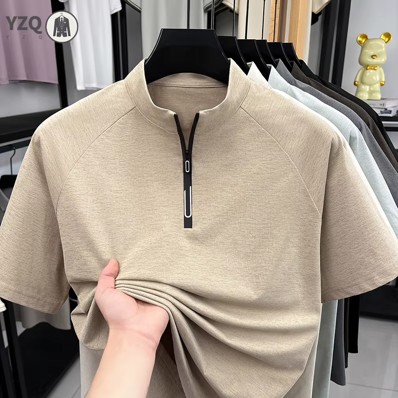 T-shirt Homme 2026 Tendance à Col Zippé – Design Minimaliste avec Fermeture Éclair – Style Décontracté pour le Quotidien et les Activités de Plein Air