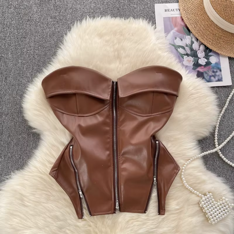 Chic Vintage doux Camis arête de poisson asymétrique débardeur mince haut court Sexy Corset Bustier femmes vêtements d'été