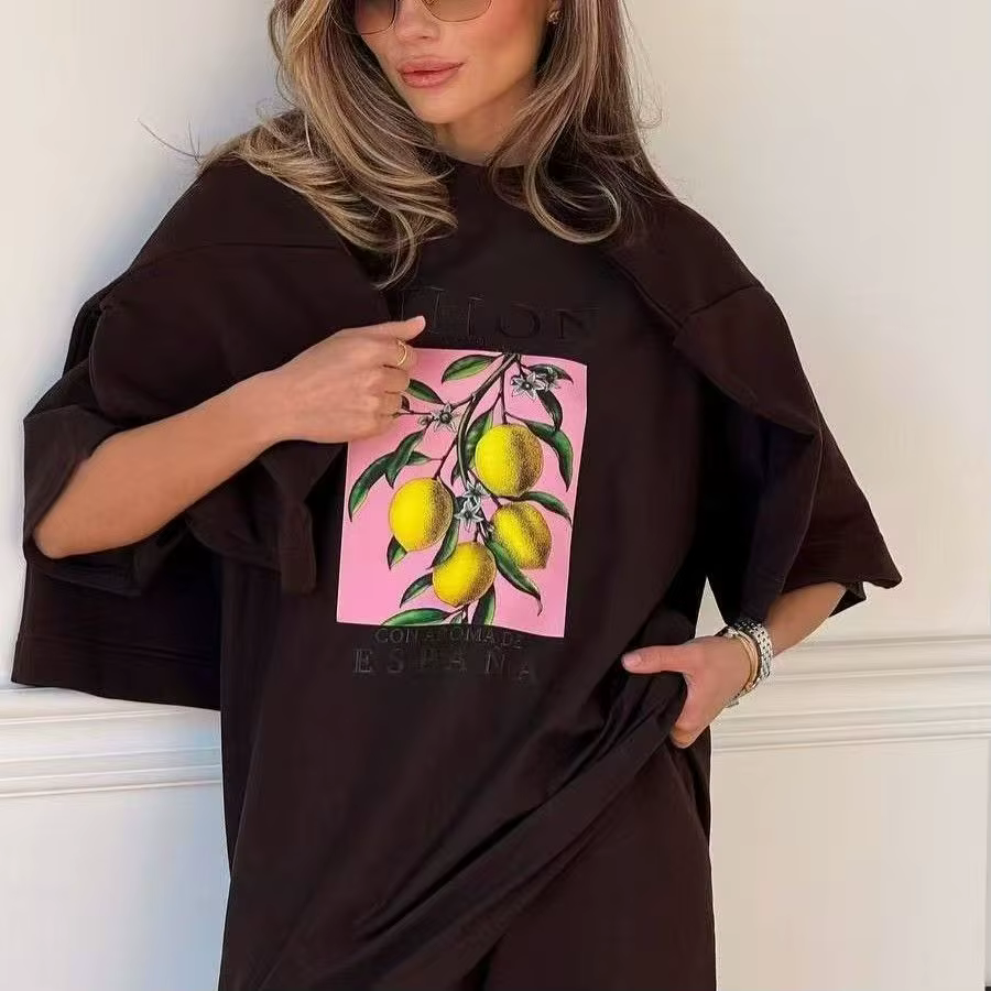 T-shirts imprimés fruits citron 100% coton femmes hauts graphiques vintage esthétique botanique streetwear t-shirts cottagecore surdimensionné