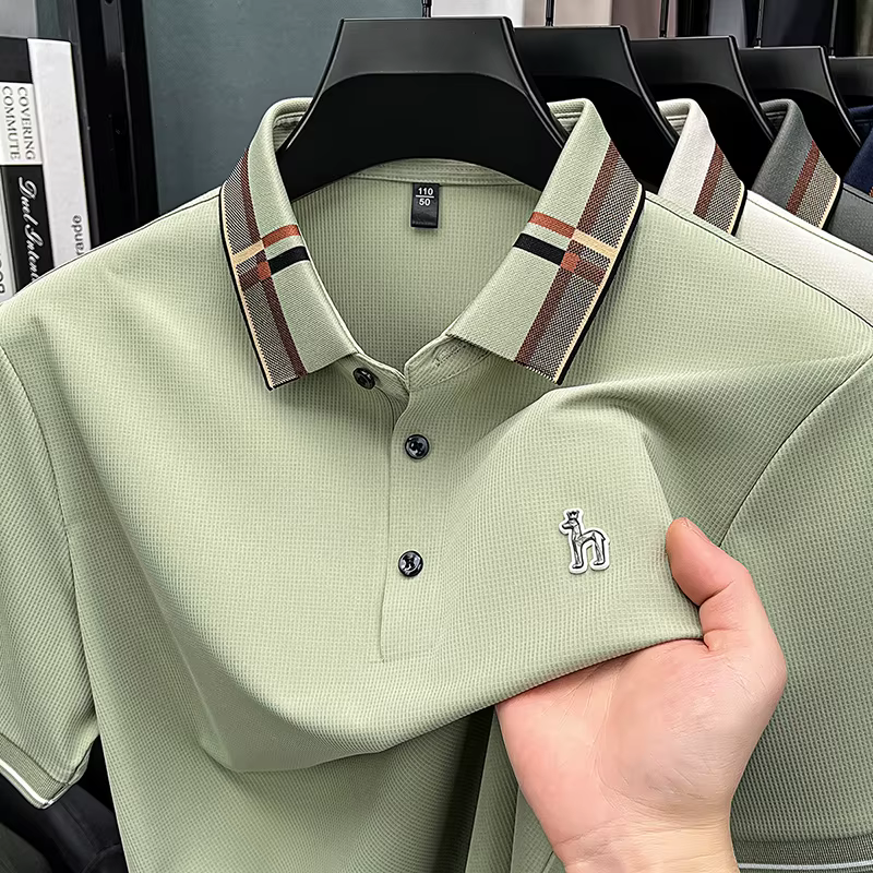 Nouveau Polo 2026 Homme Haut de Gamme Couleur Unie Manches Courtes Col Rabattable