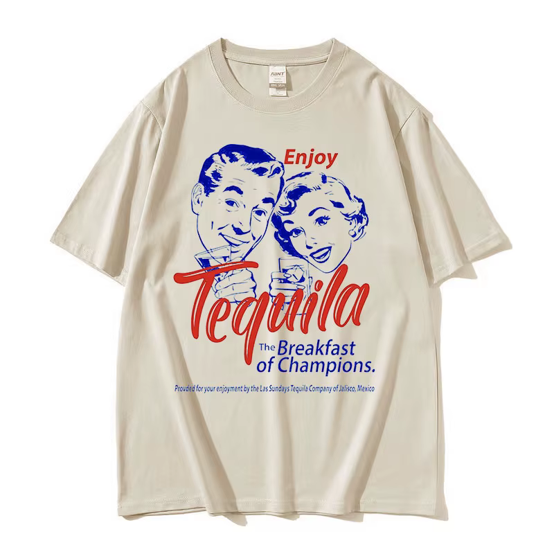 Profitez de Tequila le petit déjeuner des champions drôle Meme t-shirts hommes femmes décontracté mode haute qualité surdimensionné T-shirt streetwear