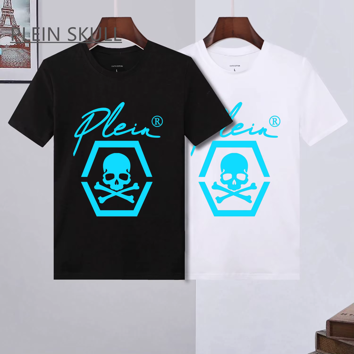 PLEIN crâne imprimé respirant T-shirt hommes rue gothique ample