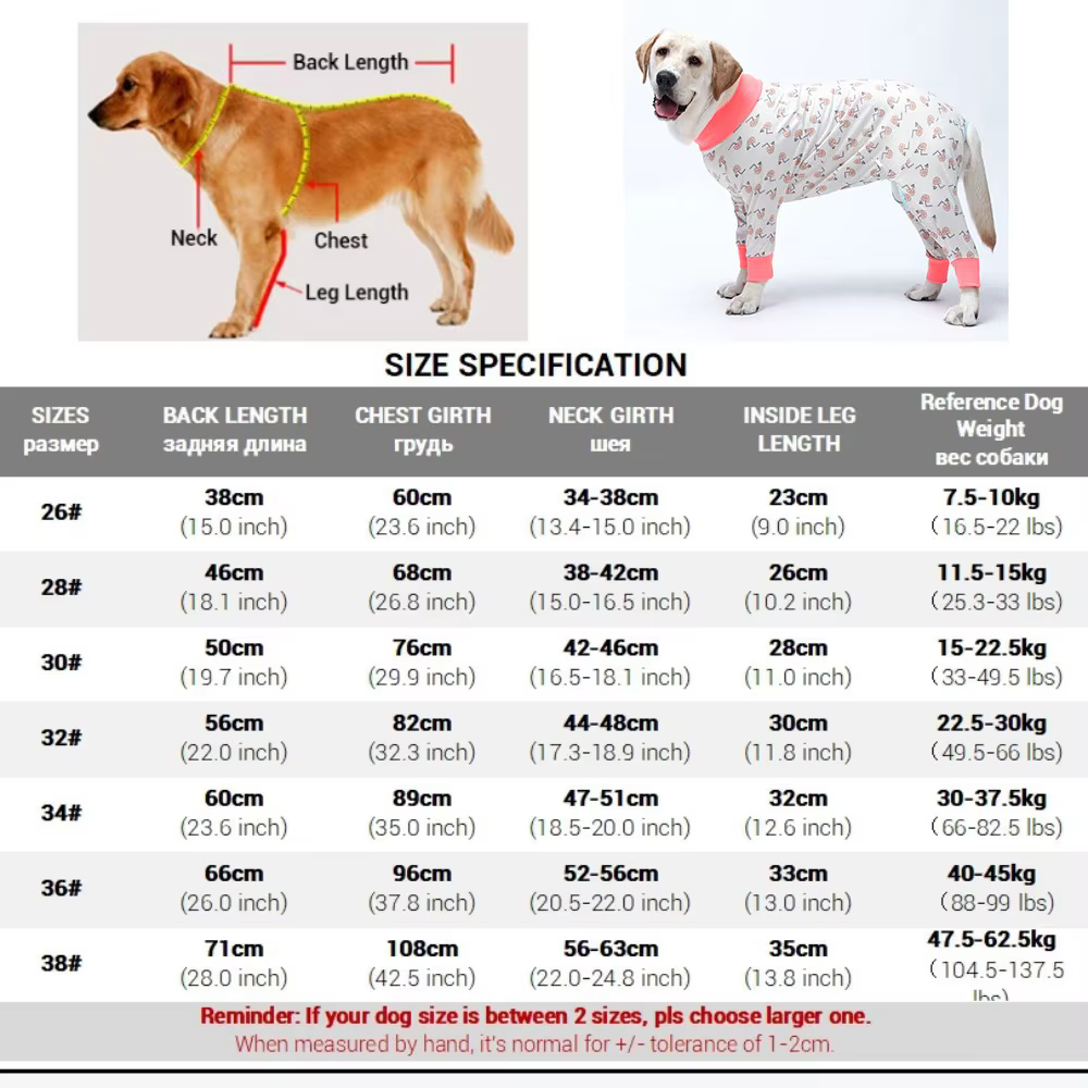 Pyjama pour chien avec couverture complète du ventre