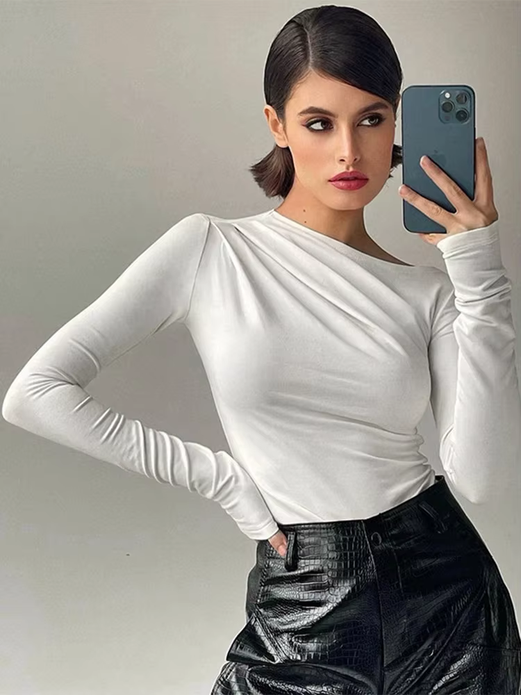 Haut à manches longues blanc T-Shirts femmes basique