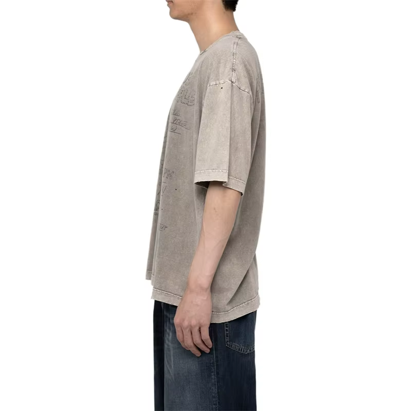 T-shirt à manches courtes pour hommes, col rond dégradé délavé, rétro, décontracté, ample, pour hommes