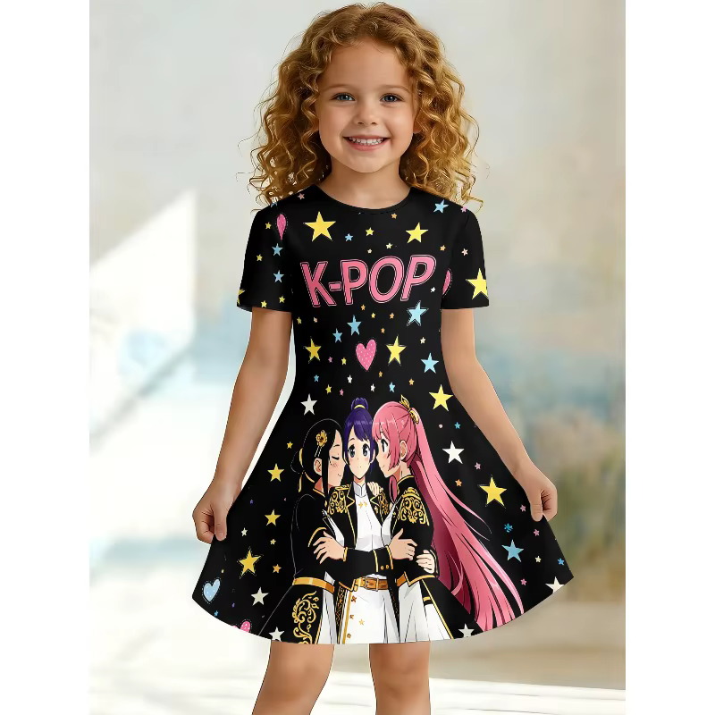 Robe T-shirt imprimée K-POP Anime Idol Group pour fille